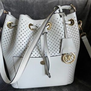 Michael Kors White Faux Leather Bucket Bag